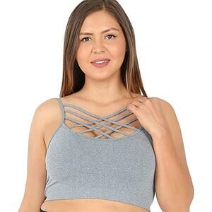 Zanna Seamless Triple Criss-Cross Front NOT PADDED Bralette, Size S/M, Grey, NEW